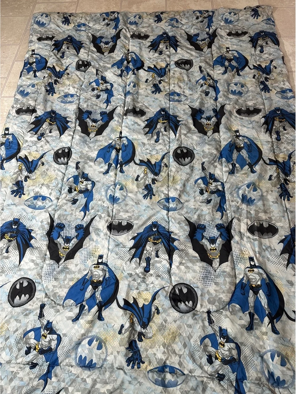 VTG 1991 Batman Twin Comforter Bedding DC Comics Blue Black Geometric Retro Y2K